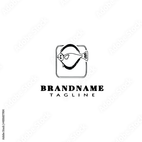 flounder fish logo flat icon design template black isolated vector illustration