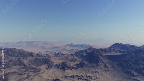 alien planet landscape sci fi spatial background  view from planet surface with spectacular sky  realistic digital illustration  