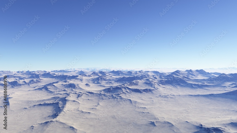 alien planet landscape sci fi spatial background, view from planet surface with spectacular sky, realistic digital illustration	
