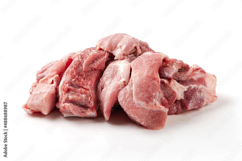 Chunk of raw pork meats isolated on white