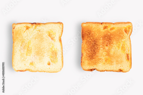 Slice of toast bread on white background.
