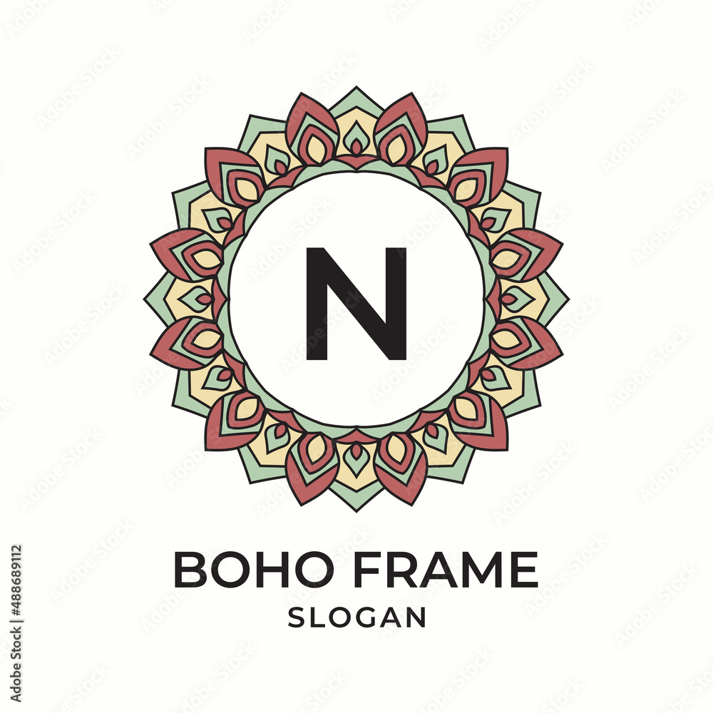 Fototapeta premium letter N mandala boho frame vintage design element