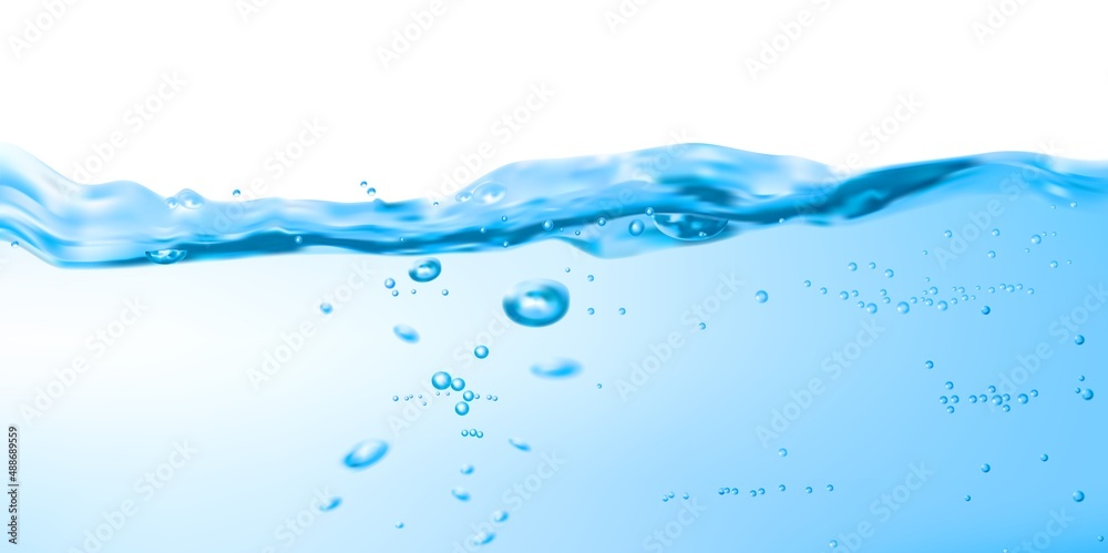 Clean water wave surface with ripple and air bubbles, pure aqua vector ...