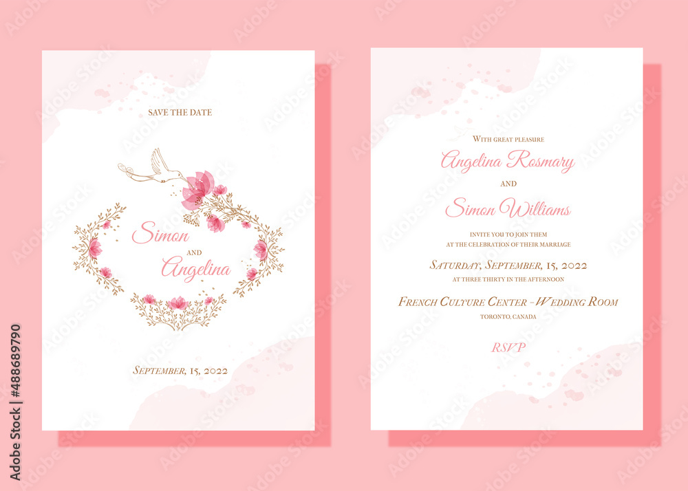 Wedding Invitation in rustic style with watercolor elements.