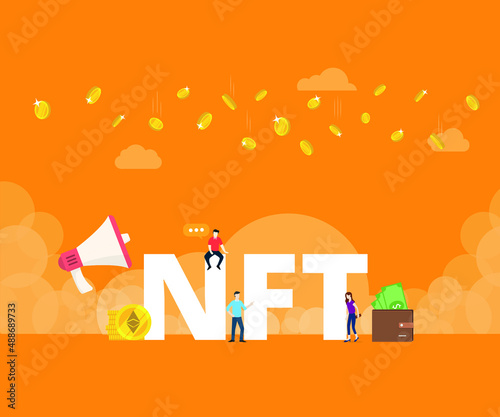 NFT Non fungible tokens set in cartoon style