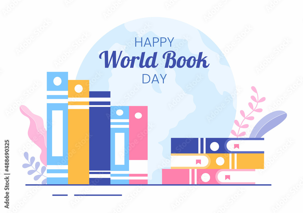 World Book Day Flat Cartoon Background Illustration. Stack of Books to Reading, Increase Insight and Knowledge Suitable for Wallpaper or Poster World Book Day Flat Cartoon Background Illustration. Stack of Books to Reading, Increase Insight and Knowledge Suitable for Wallpaper or Poster