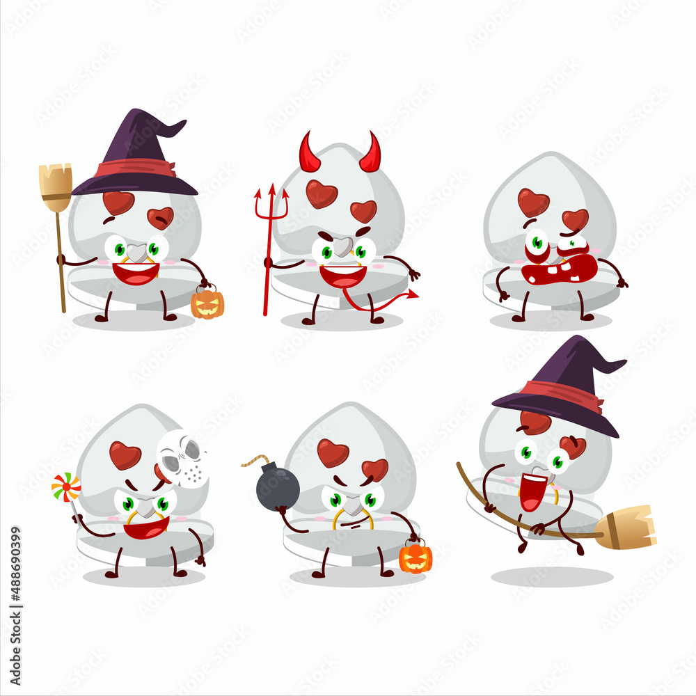 Halloween expression emoticons with cartoon character of white love ring box