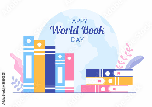 World Book Day Flat Cartoon Background Illustration. Stack of Books to Reading, Increase Insight and Knowledge Suitable for Wallpaper or Poster