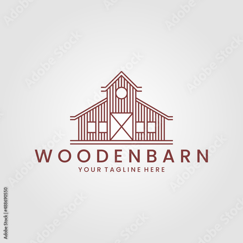 Wooden barn line art logo vector illustration design. farm house line art concept vector design
