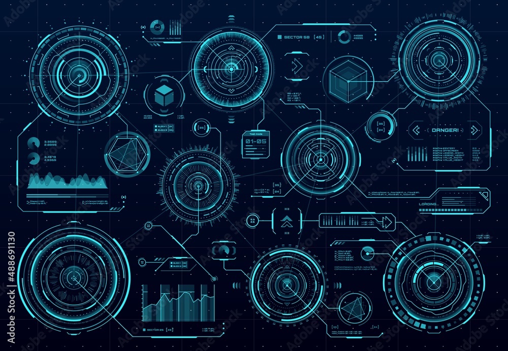 Vetor do Stock: HUD futuristic circular panels, Sci Fi web interface ...