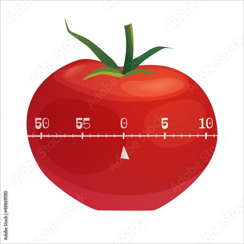 Tomato shaped timer for kitchen. Time management system, method tomadoro. Vector cartoon illustration.