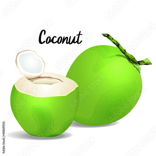 vector coconut water drink, green coconut isolated on white background