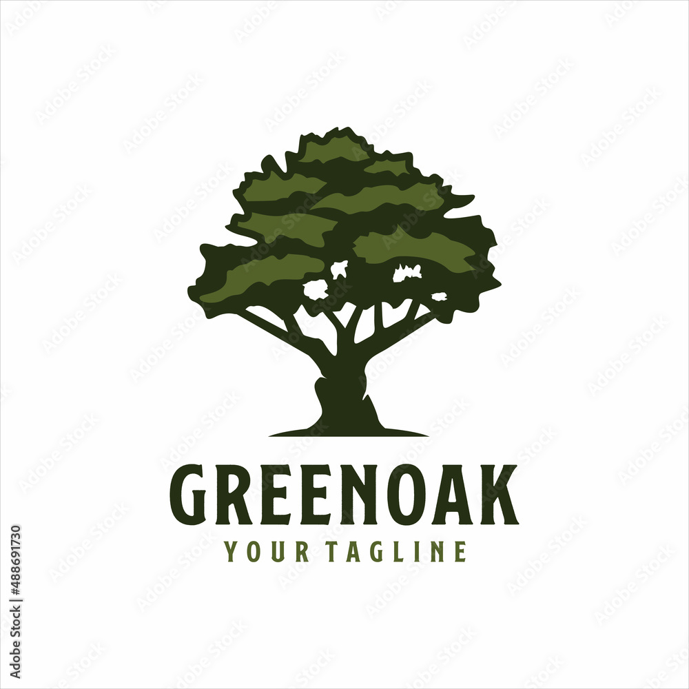 Green Oak Vector Logo Template Green Oak Silhouette of a tree, vector logo illustration. Green Creative Oak Tree Logo Design Symbol Illustration