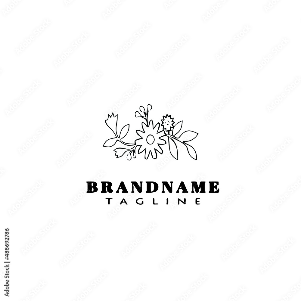 Obraz premium flower logo cartoon icon design template black isolated vector illustration