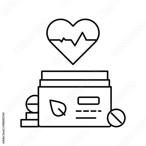 heart treatment homeopathy pills line icon vector illustration