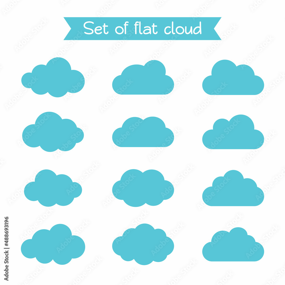 Set of blue flat style clouds. Vector illustration. Set of blue flat style clouds. Vector illustration.