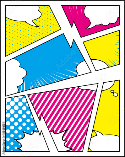 アメコミ風　吹き出し入り　コマ割りフレーム