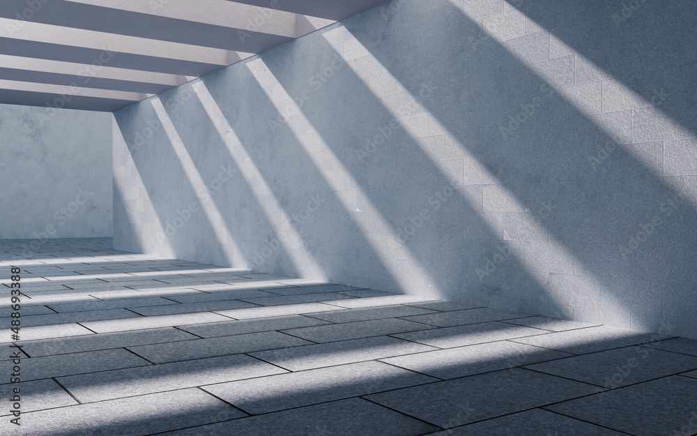 Obraz premium Concrete building with sunlight comes in, 3d rendering.