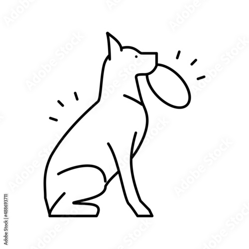 playing with stick, ball, disc dog line icon vector illustration