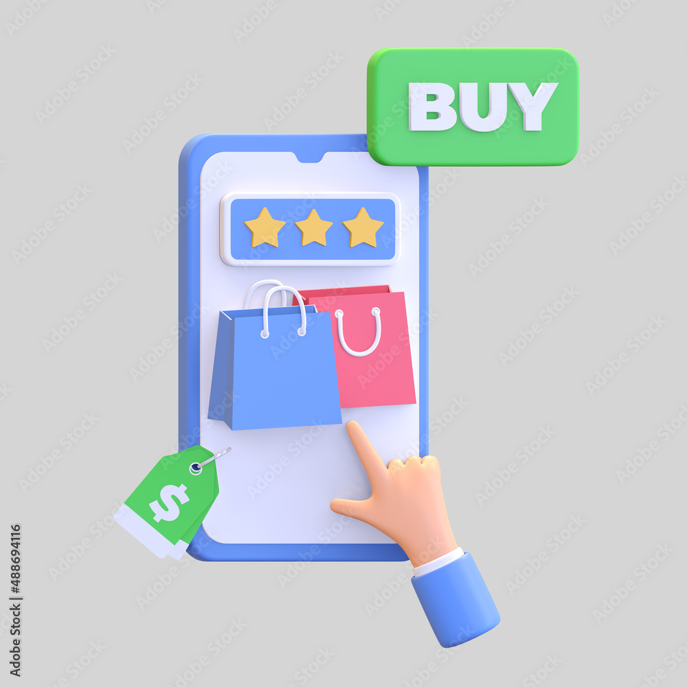 top rated mobile online shop icon 3d render illustration