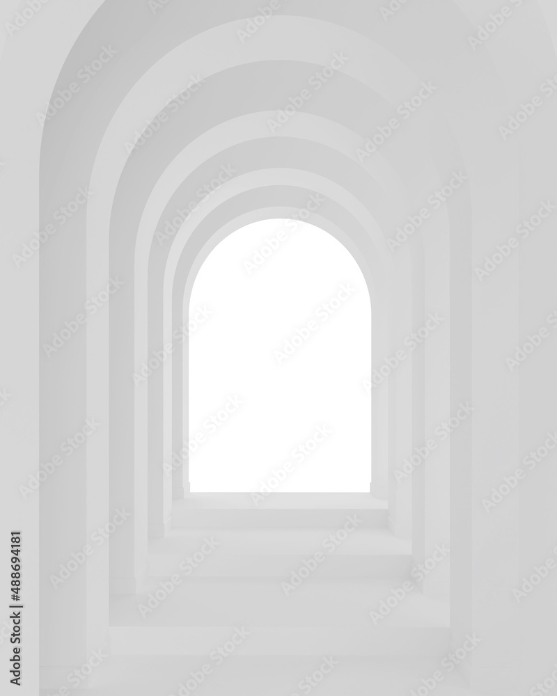 White architecture arch hallway space. Abstract arch curve corridor. White architecture arch hallway space. Abstract arch curve corridor.