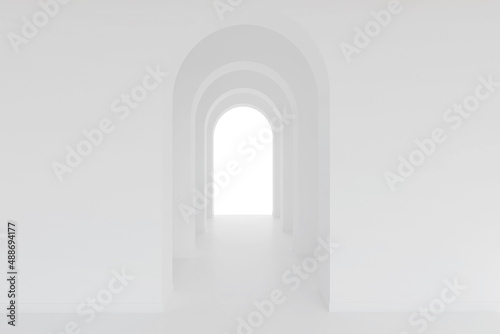 Fototapeta Naklejka Na Ścianę i Meble -  White architecture arch hallway space. Abstract arch curve corridor.