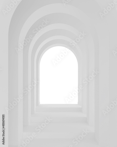 Fototapeta Naklejka Na Ścianę i Meble -  White architecture arch hallway space. Abstract arch curve corridor.