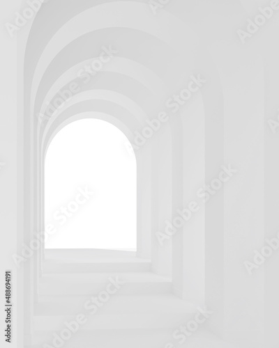 White architecture arch hallway space. Abstract arch curve corridor.