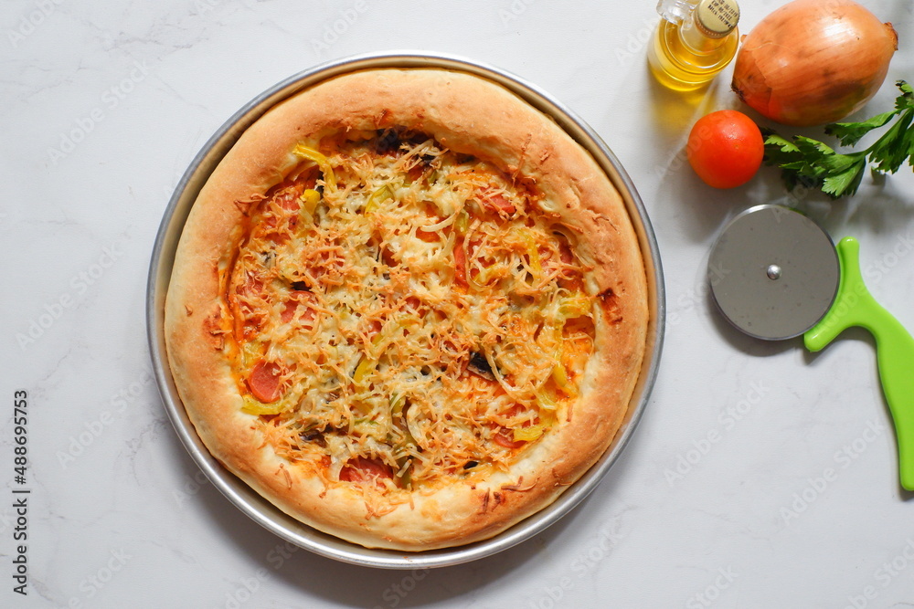 a plate of pizza in white background a plate of pizza in white background