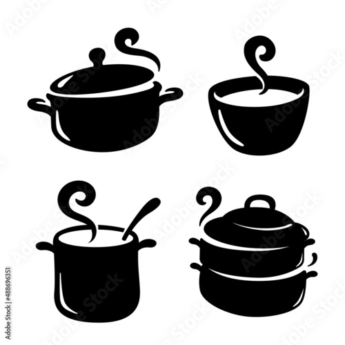 Obraz na plátně Boiler symbol black silhouette, black cookware illustration on white background