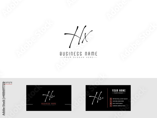 Luxury HX Logo, Signature Hx xh Letter Logo For cosmetics botanical florist organic floral green herbal nature Logo with business card