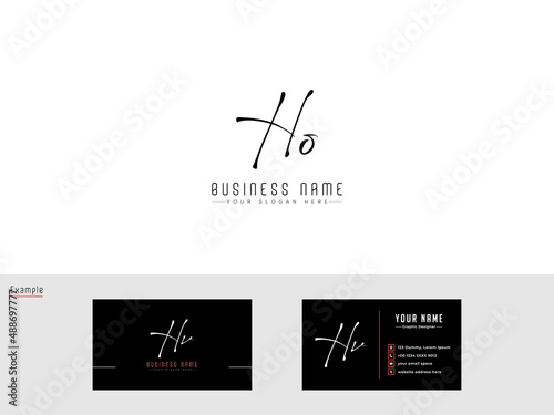 Luxury HO Logo, Signature Ho oh Letter Logo For cosmetics botanical florist organic floral green herbal nature Logo with business card