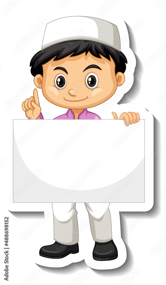 Arab muslim boy holding empty banner Arab muslim boy holding empty banner