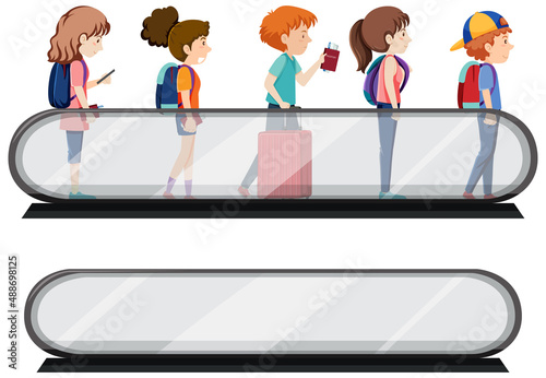 Passengers on moving walkway and empty moving walkway