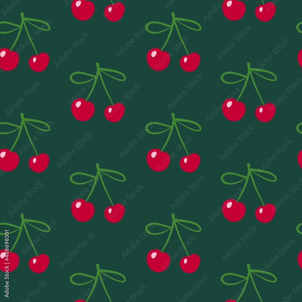 Sweet cherries. Beautiful summer pattern with cherries Sweet cherries. Beautiful summer pattern with cherries