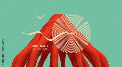 Abstact tantacles with dynamic effect. Pointillism graphic. Dot stipple design. Cover design template. Futuristic technology style. Design for print products. 3d vector illustration.