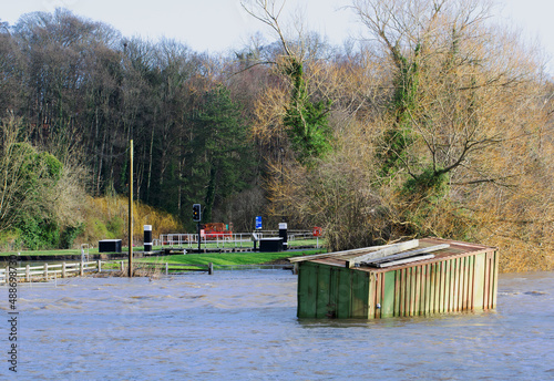 Metal container swept away, down in the River Don, in February, 2022. photo