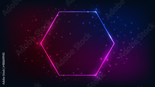 Neon hexagon frame with shining effects