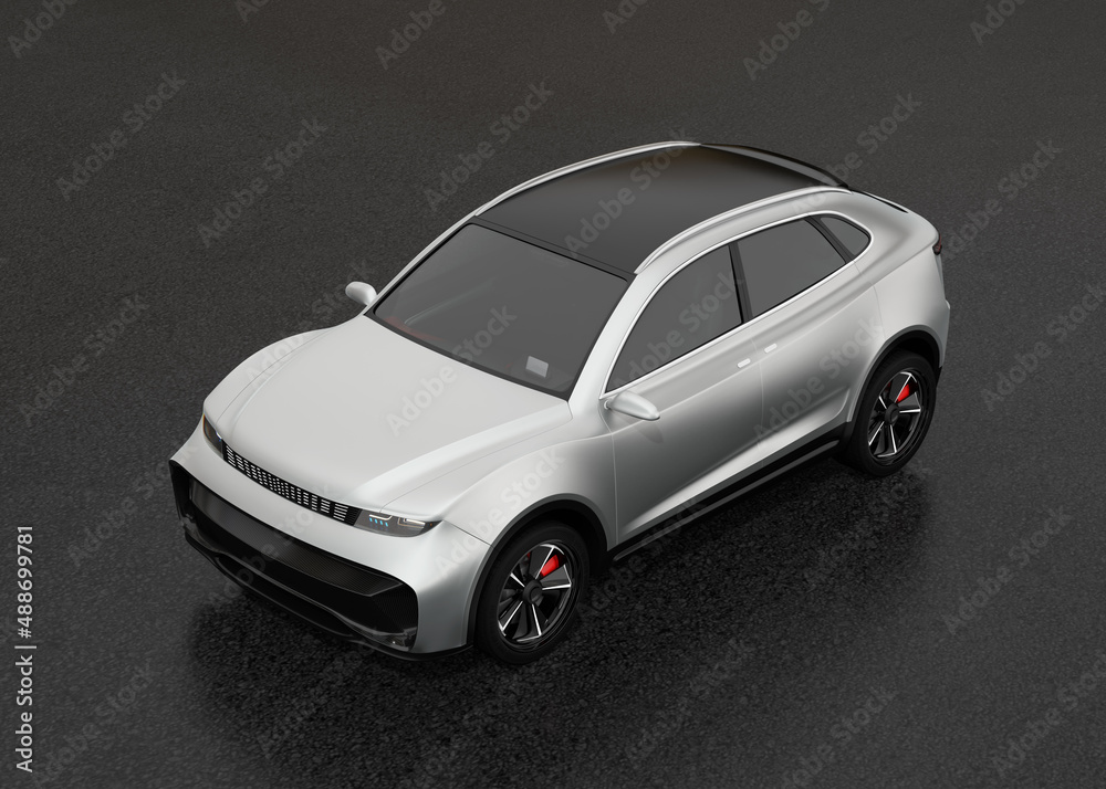 Generic Electric SUV sports coupe on black background. 3D rendering image.
