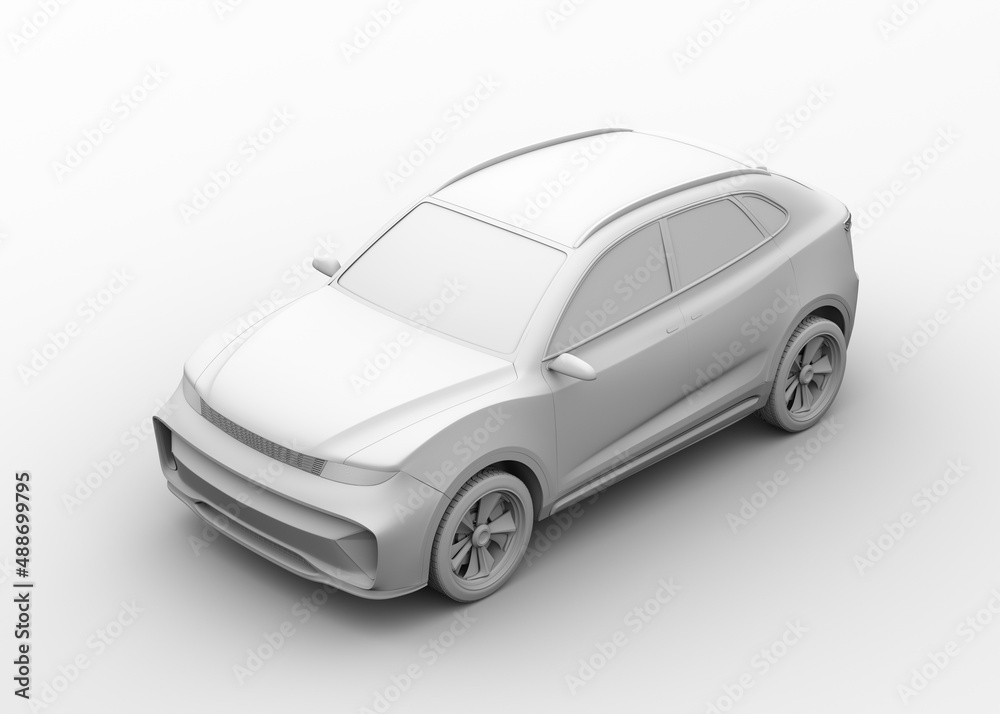 Clay model rendering of generic Electric SUV sports coupe. 3D rendering image.