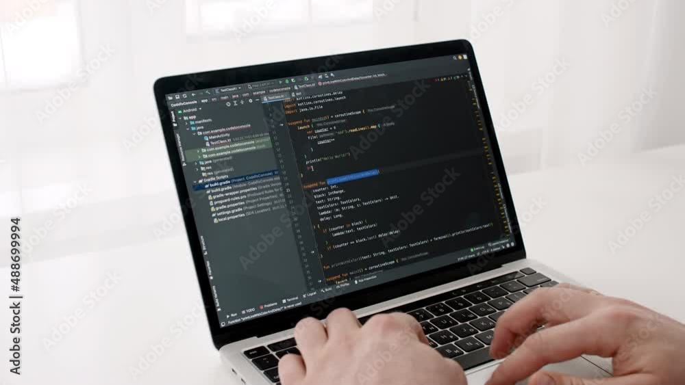 Coding on the screen, HTML encoding and programming on a laptop screen, developer, web development. Computer Web Developer. Cloud data social network media or virus. High quality 4k footage