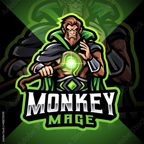 Monkey mage esport mascot logo design