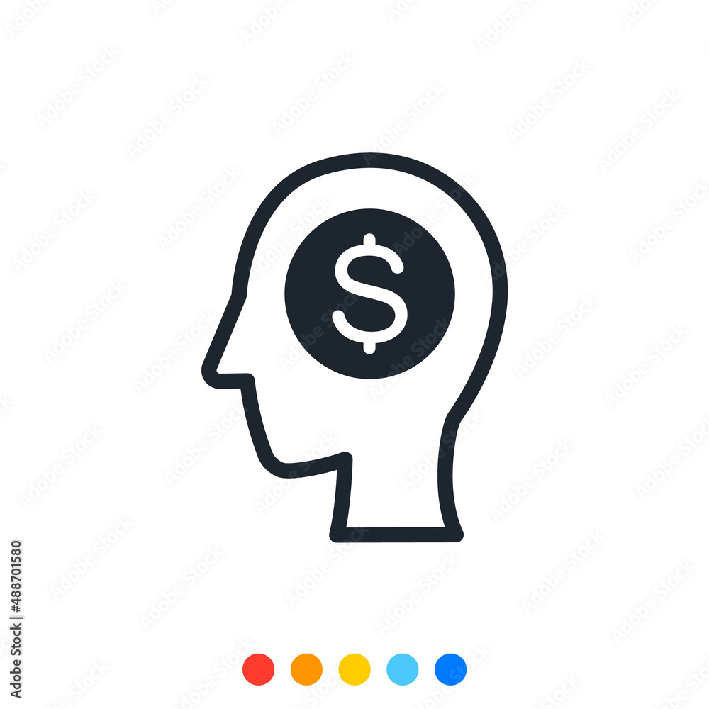 Human head with Stack of Coin, The concept of Financial business and People, icon, Vector. Human head with Stack of Coin, The concept of Financial business and People, icon, Vector.