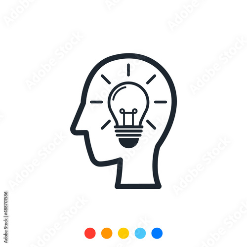 Human head icon and light bulb inside, Icon in the concept of creativity.