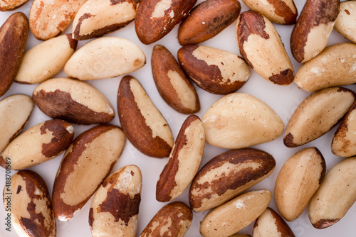 Close up picture of Brazil nuts, food background.
