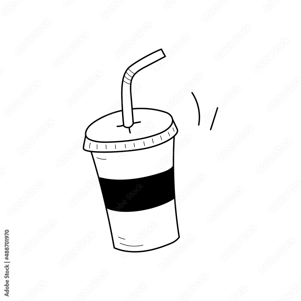 Soda paper cup doodle line icon. Soda drink cup isolated doodle
