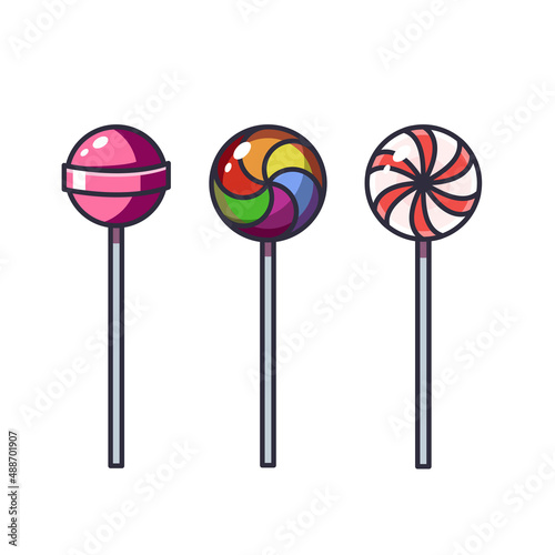 Set of lollipops in flat design. Sweets on an isolated white background. Vector stock illustration