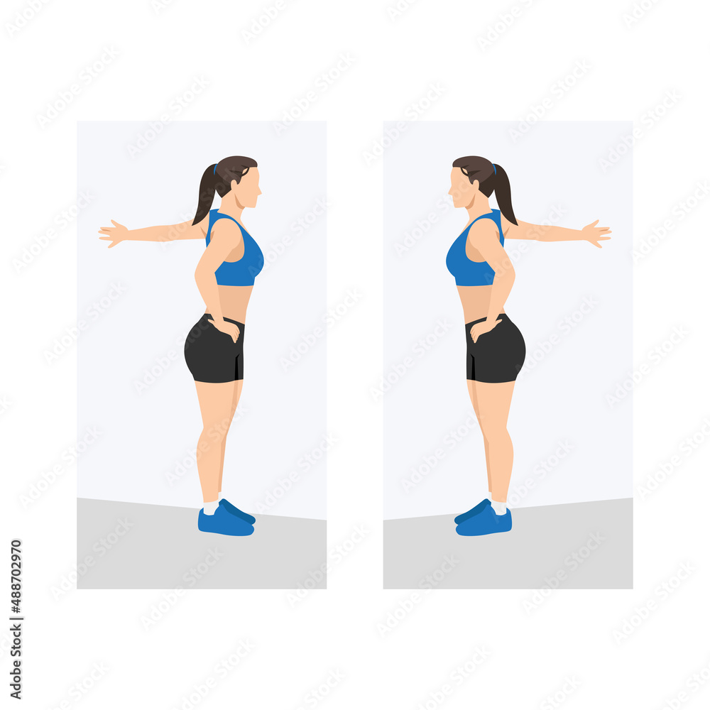 Woman Chest stretch exercise. Flat vector illustration isolated on white background Woman Chest stretch exercise. Flat vector illustration isolated on white background