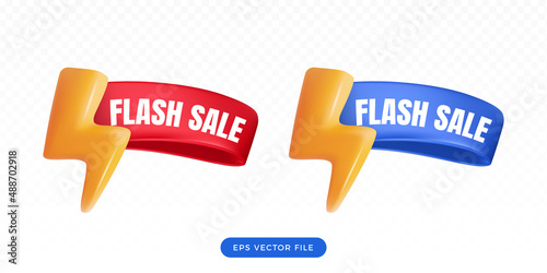 3d flash sale tag label ribbon. 3d cute render style