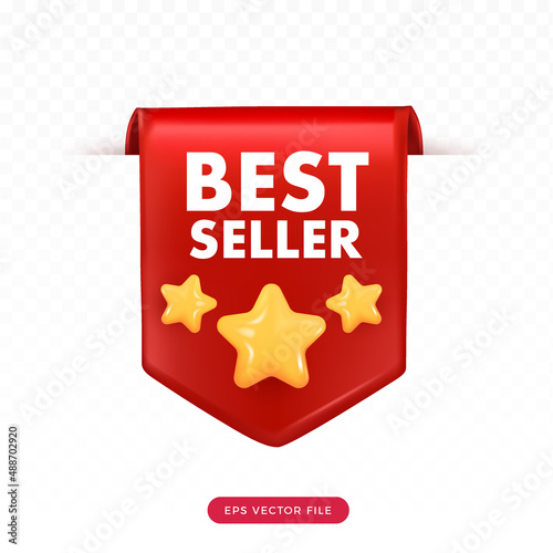 3d best seller label tag. 3d cartoon render style